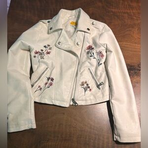 C&C California Girls Embroidered White Faux Leather Jacket
